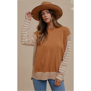 NWT Anniewear Women's Peach Striped Crewneck Longline‎ Sweater Tunic. Size S
